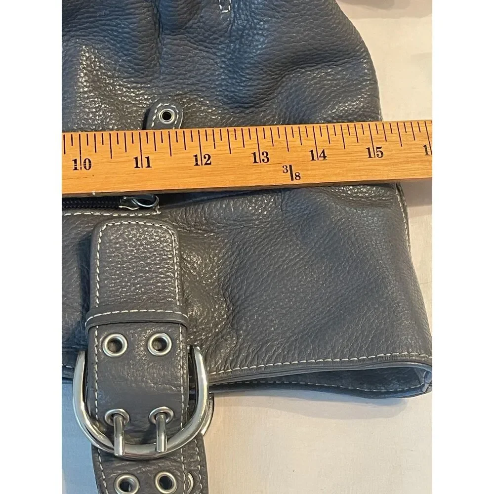 TIGNANELLO Medium Gray Pebbled Leather Shoulder Tote Satchel Purse Bag GUC